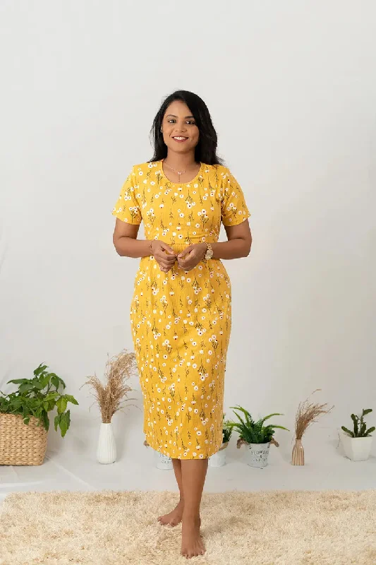 Maxi Yellow Floral Ribbed Dress hi