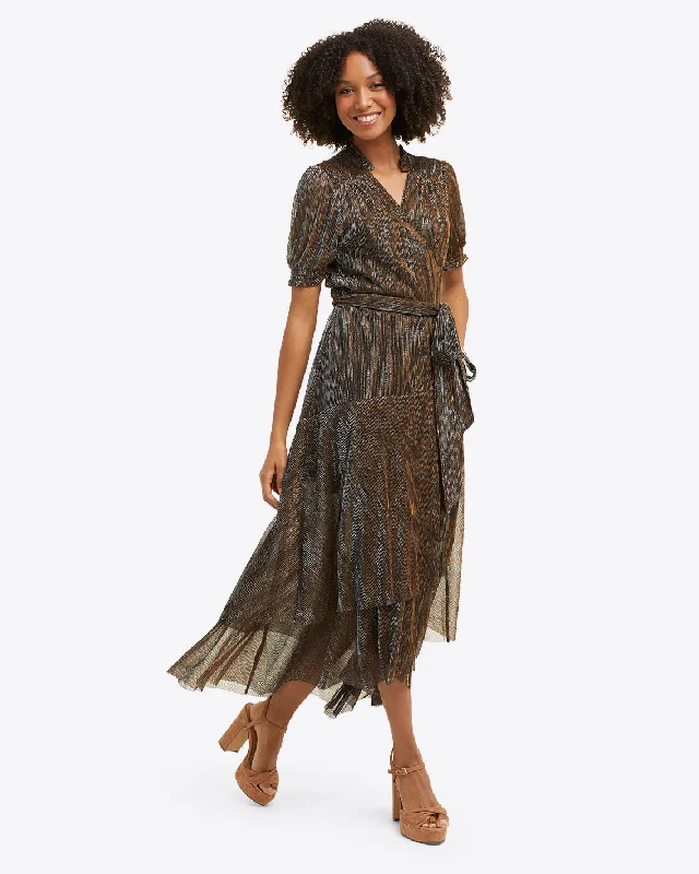 Naomi Wrap Dress in Lurex Plissé