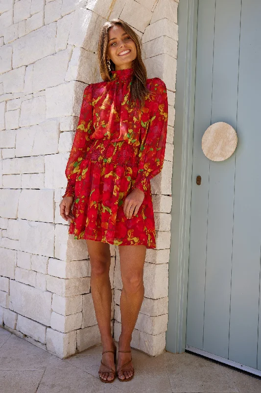 Neary Dress - Red Watercolour