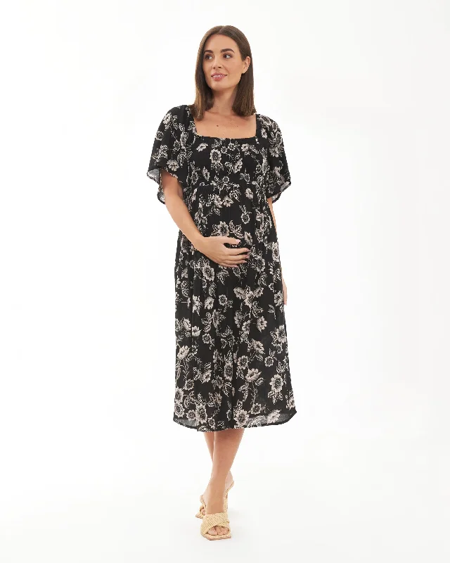 Trina Shirred Dress  Black / Natural