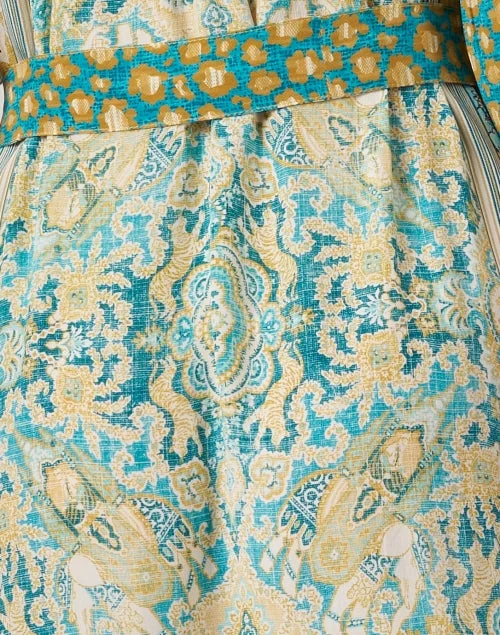 Avni Gold and Blue Print Silk Dress