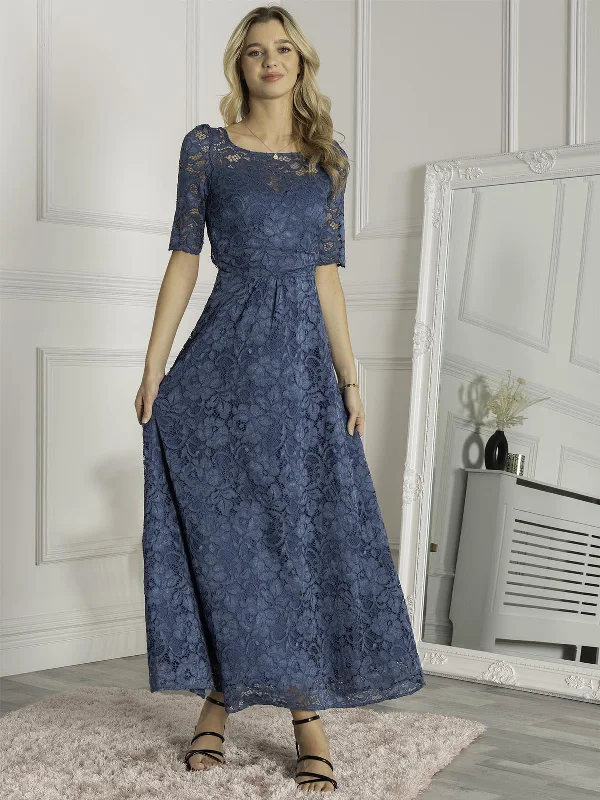 Floral Lace Tie Back Maxi Bridesmaid Dress, Teal