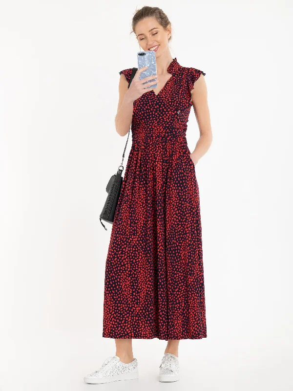 Jolie Moi Frill Detail Maxi Dress, Red/Animal