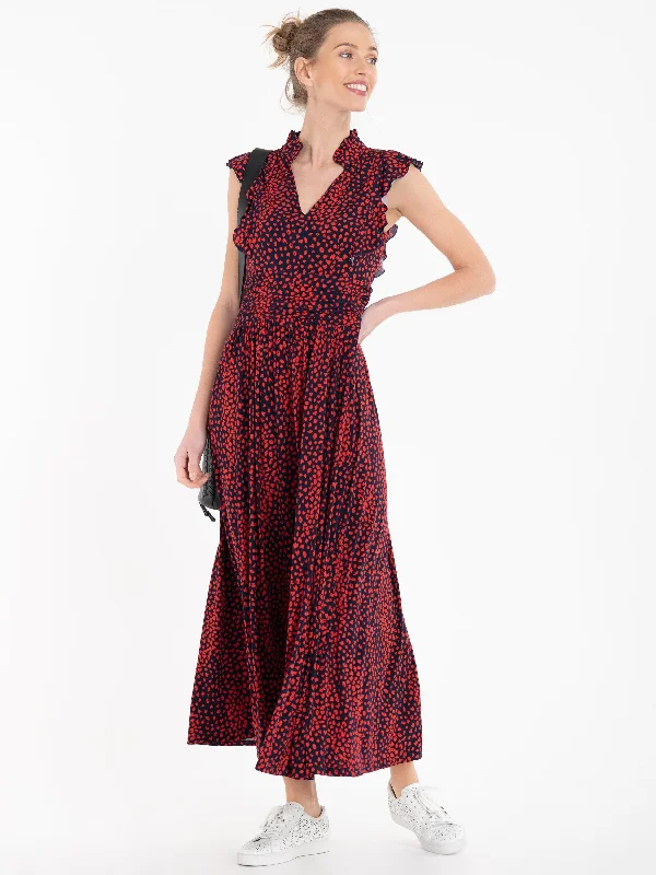 Jolie Moi Frill Detail Maxi Dress, Red/Animal