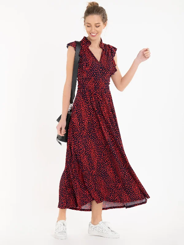 Jolie Moi Frill Detail Maxi Dress, Red/Animal