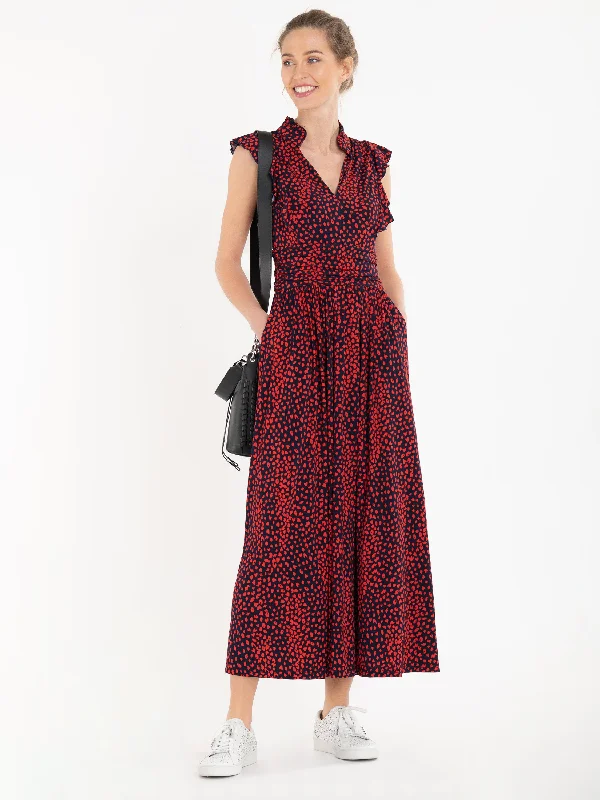 Jolie Moi Frill Detail Maxi Dress, Red/Animal