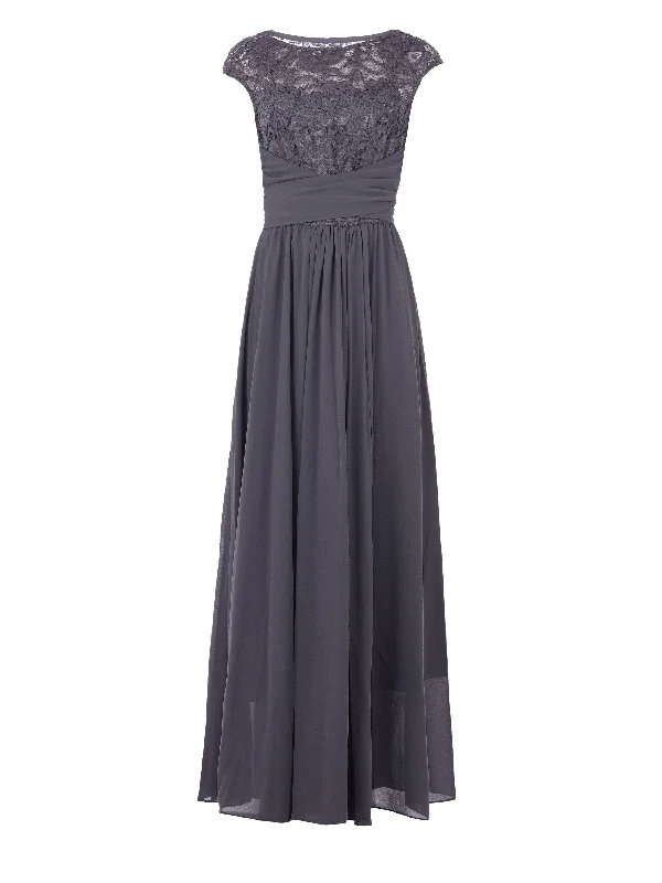 Lace Bodice Chiffon Maxi Bridesmaid Dress, Dark Grey