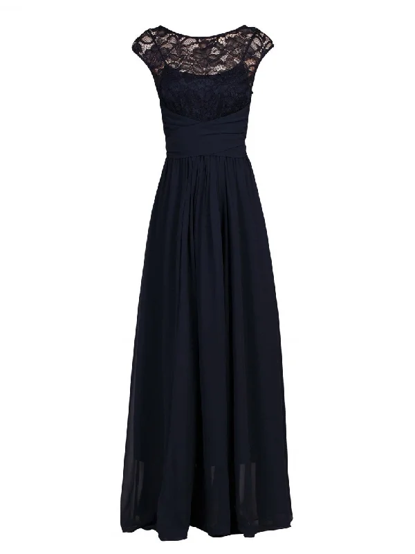 Lace Bodice Chiffon Maxi Bridesmaid Dress, Navy