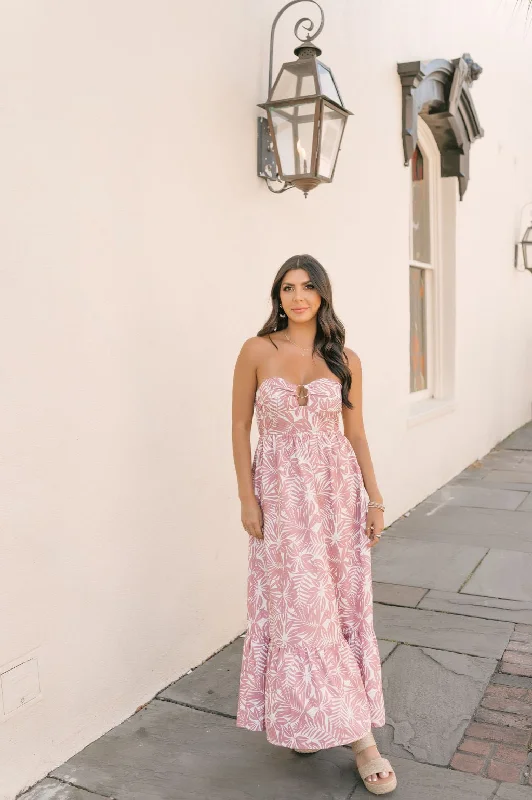 Mauve Floral Print Strapless Maxi Dress - FINAL SALE