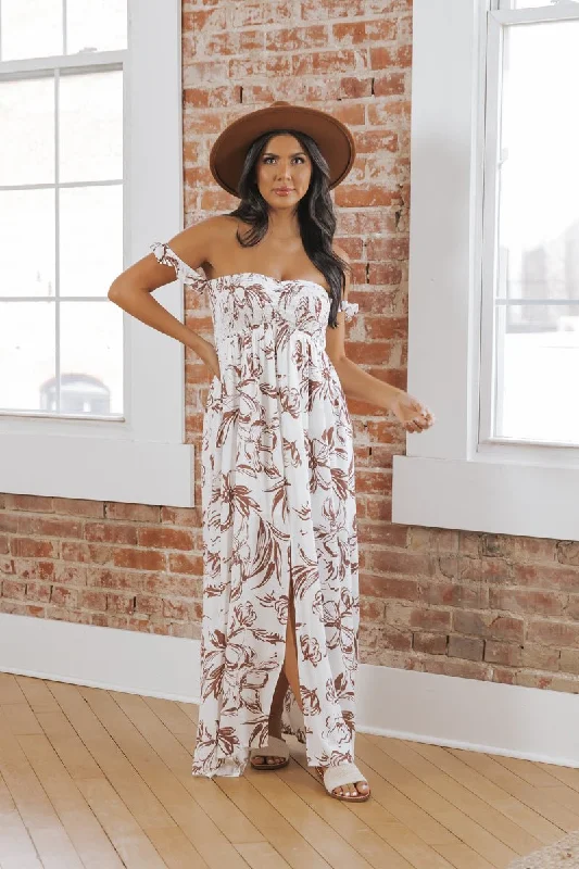 MUSE White Floral Off The Shoulder Maxi Dress - FINAL SALE