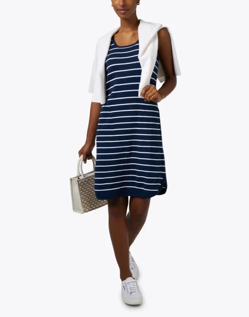 Navy and White Striped Knit Dress