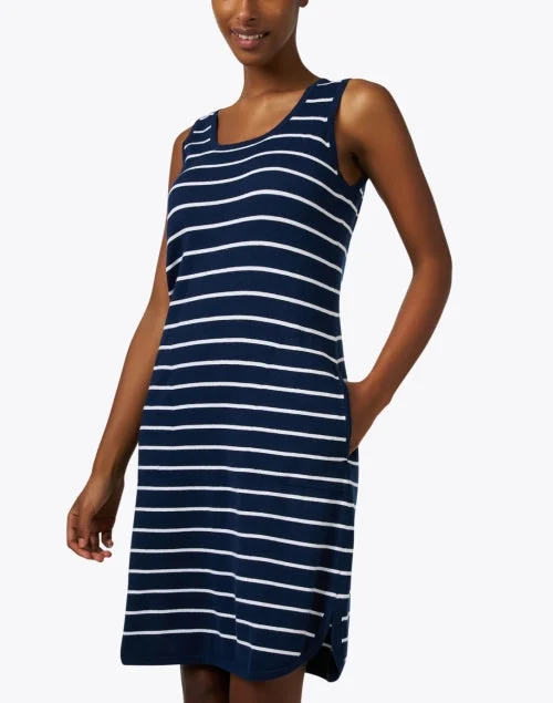 Navy and White Striped Knit Dress