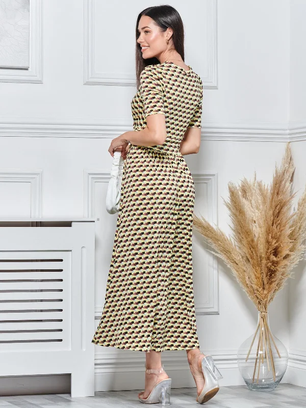 Regular Jersey Maxi Dress, Yellow Geo