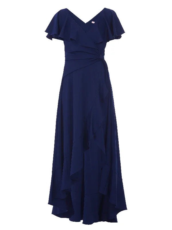 Ruffle Dip Hem Maxi Dress, Navy