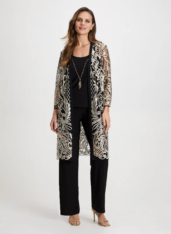 Sequin Motif Jacket, Pants & Cami Set