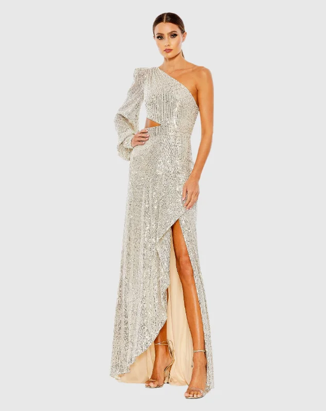 Sequined One Shoulder Cut Out Gown