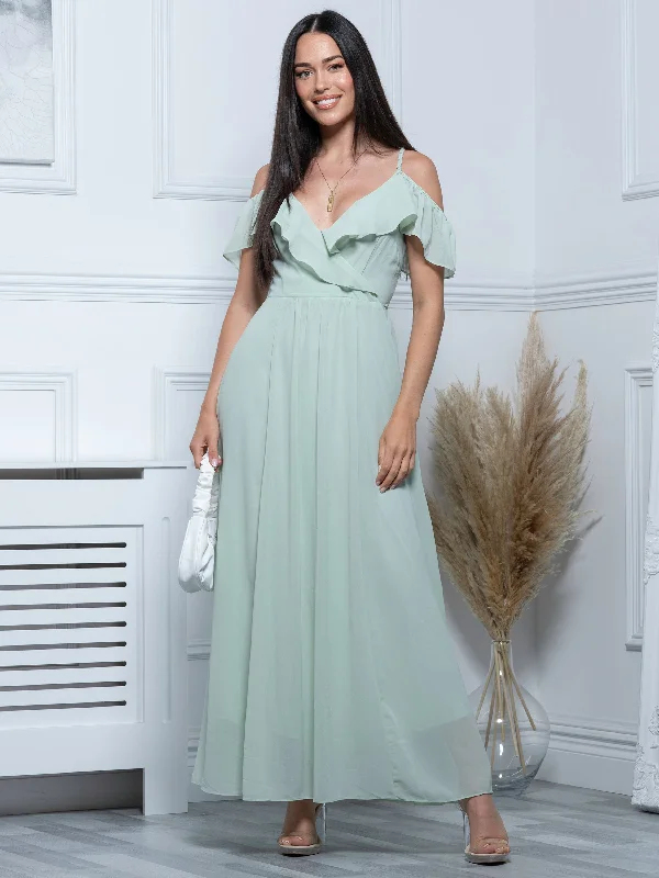 Spaghetti-Strap Ruffle Maxi Dress, Mist