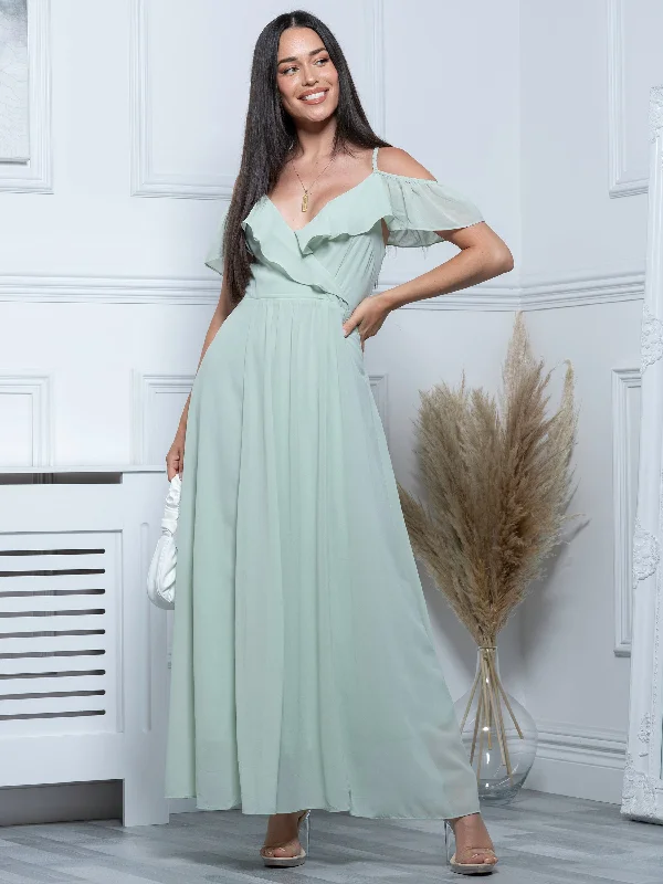 Spaghetti-Strap Ruffle Maxi Dress, Mist