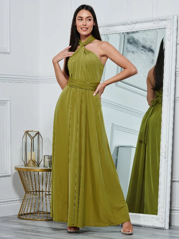 Twist & Tie Multiway Bridesmaid Maxi Dress with Bandeau, Olive Green