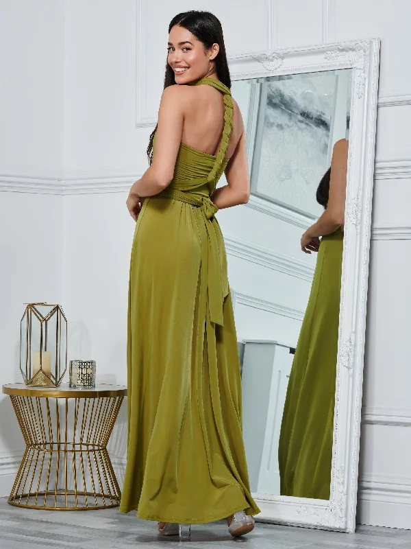 Twist & Tie Multiway Bridesmaid Maxi Dress with Bandeau, Olive Green