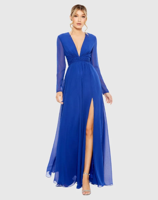 V-Neck Front Twist Long Sleeve Gown