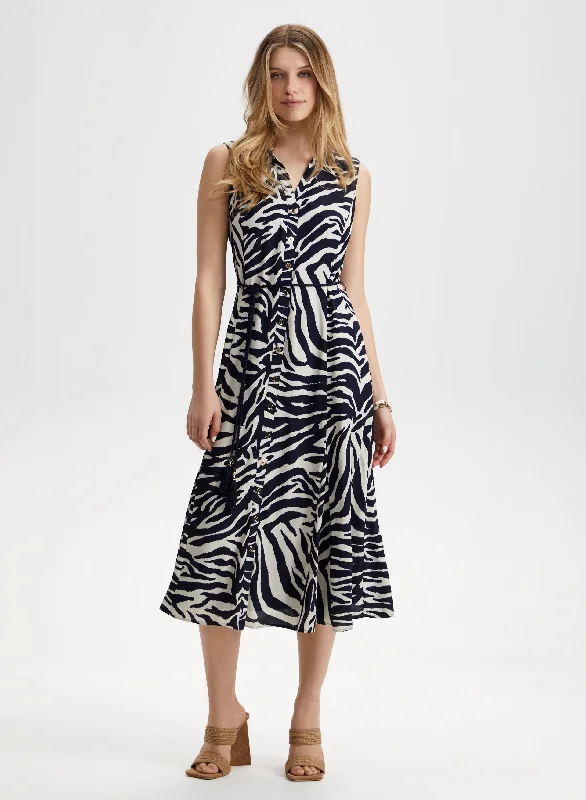 Zebra Print Button-Down Dress