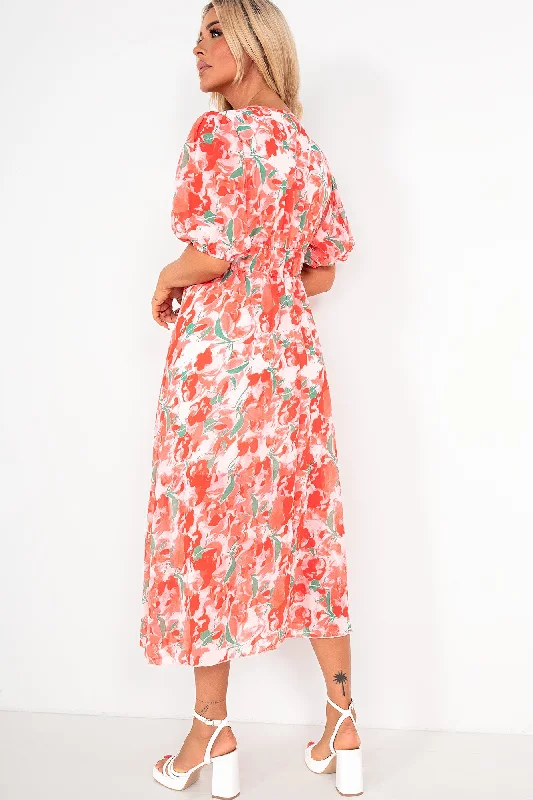 Ashley Red Chiffon Print Dress