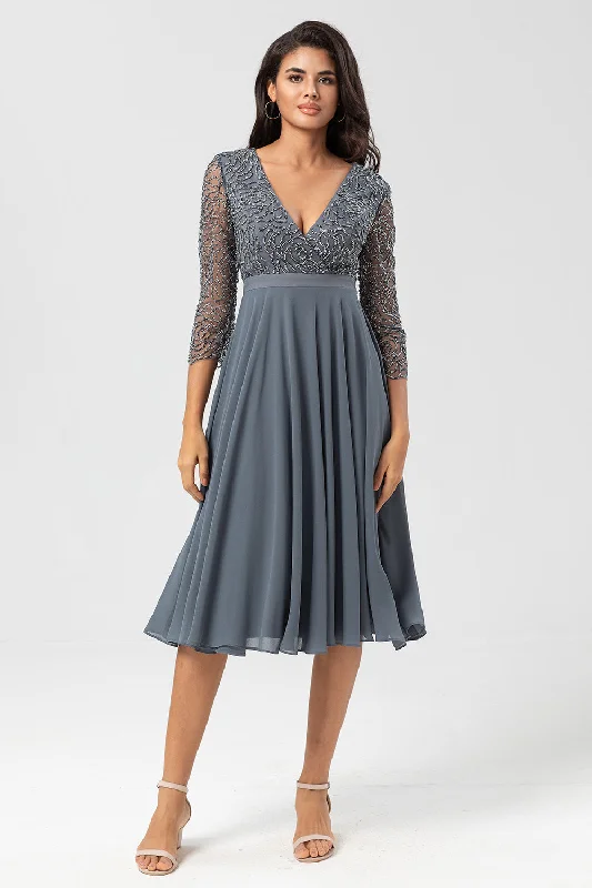 Beaded Eucalyptus Bridesmaid Dress with Sleeves