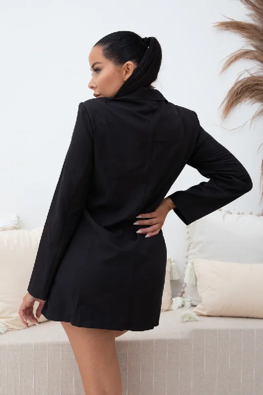 Black Criss Cross Tie Front Mini Blazer Dress - Alisa