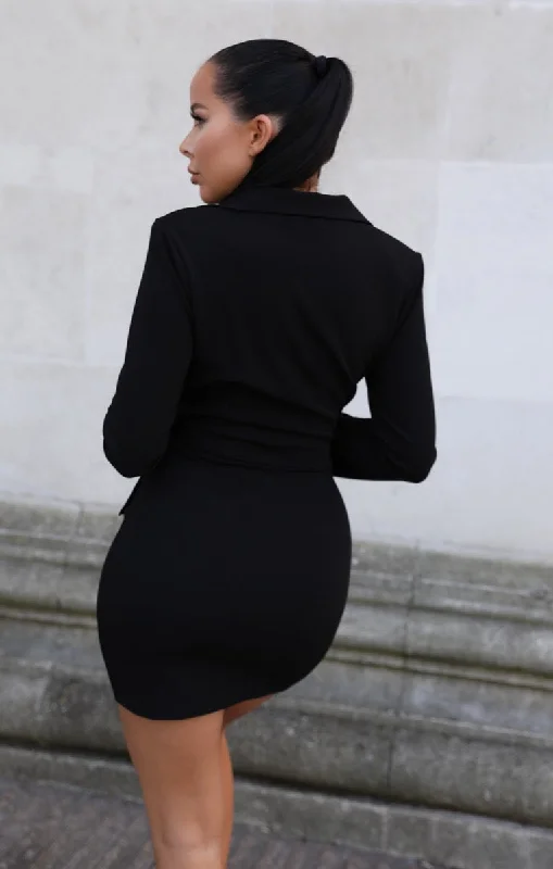 Black Long Sleeve Cut-Out Blazer Mini Dress - Erika