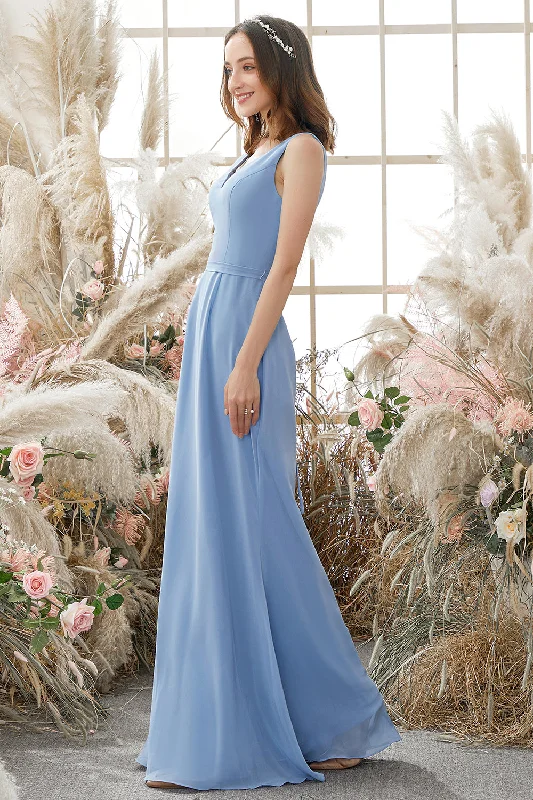 V Neck Chiffon Bridesmaid Dress