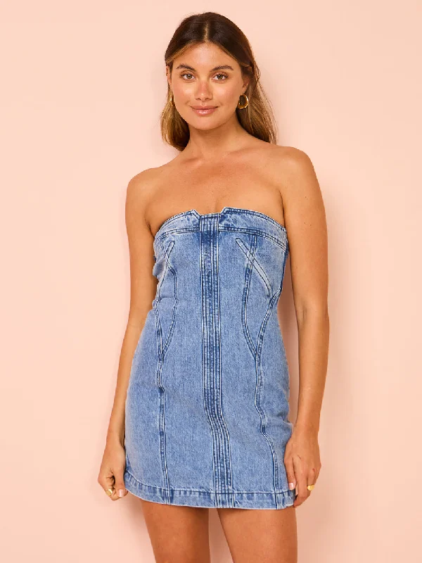 By Johnny Vivienne Denim Mini Dress in Blue Wash