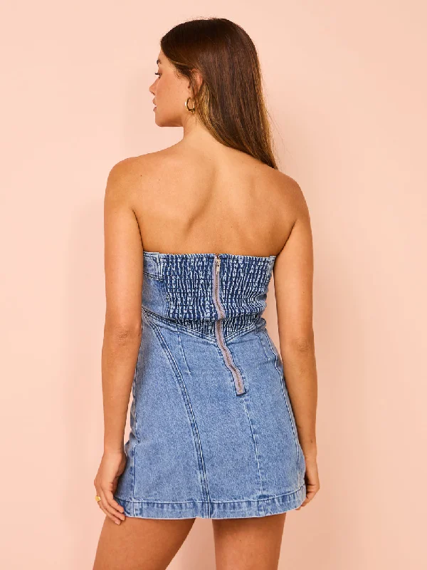 By Johnny Vivienne Denim Mini Dress in Blue Wash