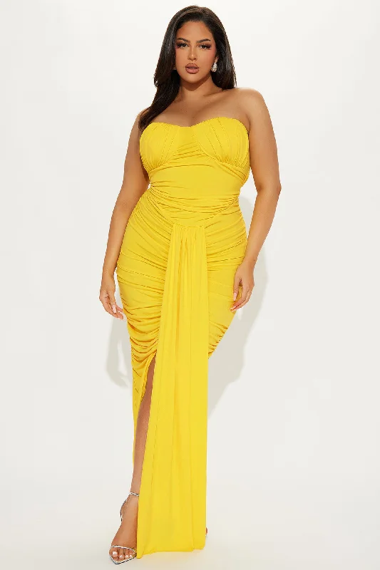 Catherine Ruched Maxi Dress - Yellow