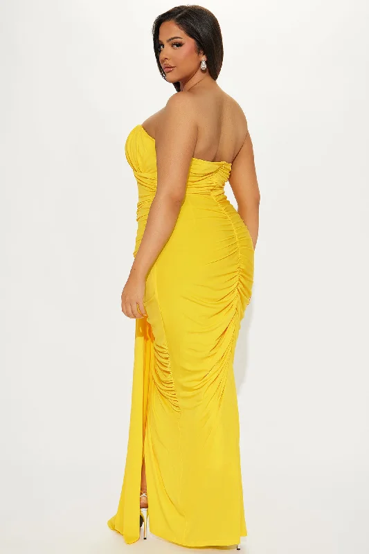 Catherine Ruched Maxi Dress - Yellow