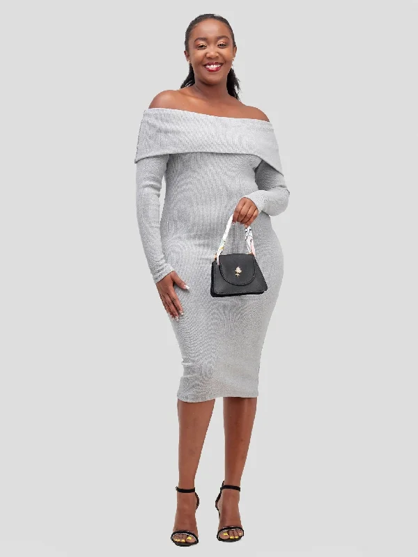 Chic Plug Off - Shoulder Dress - Grey