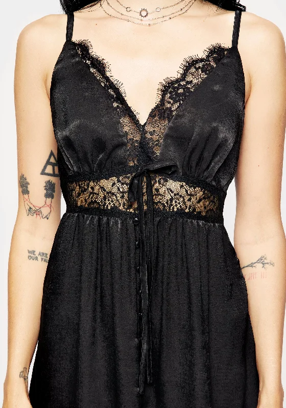 Conjure Satin Lace Trim Cami Midi Dress