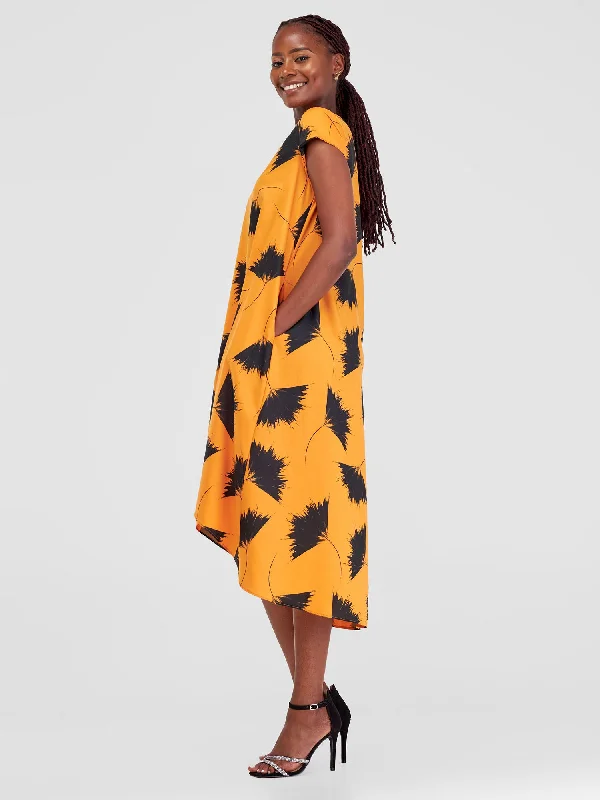 Vivo Jema High Low Tent Dress - Orange / Black Niger Print