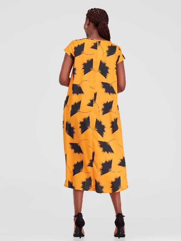 Vivo Jema High Low Tent Dress - Orange / Black Niger Print