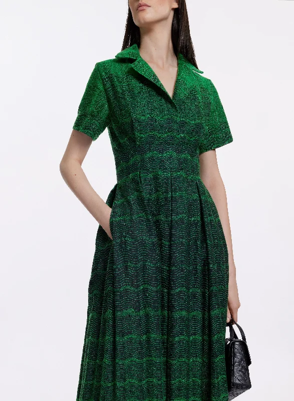 Wave Embroidered Cotton Dress