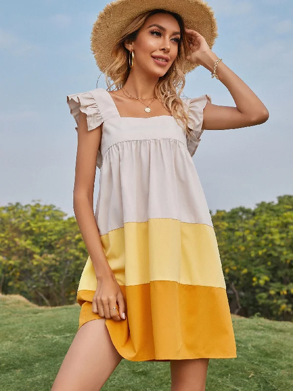 MegaBetty - Color Block Ruffled Dress