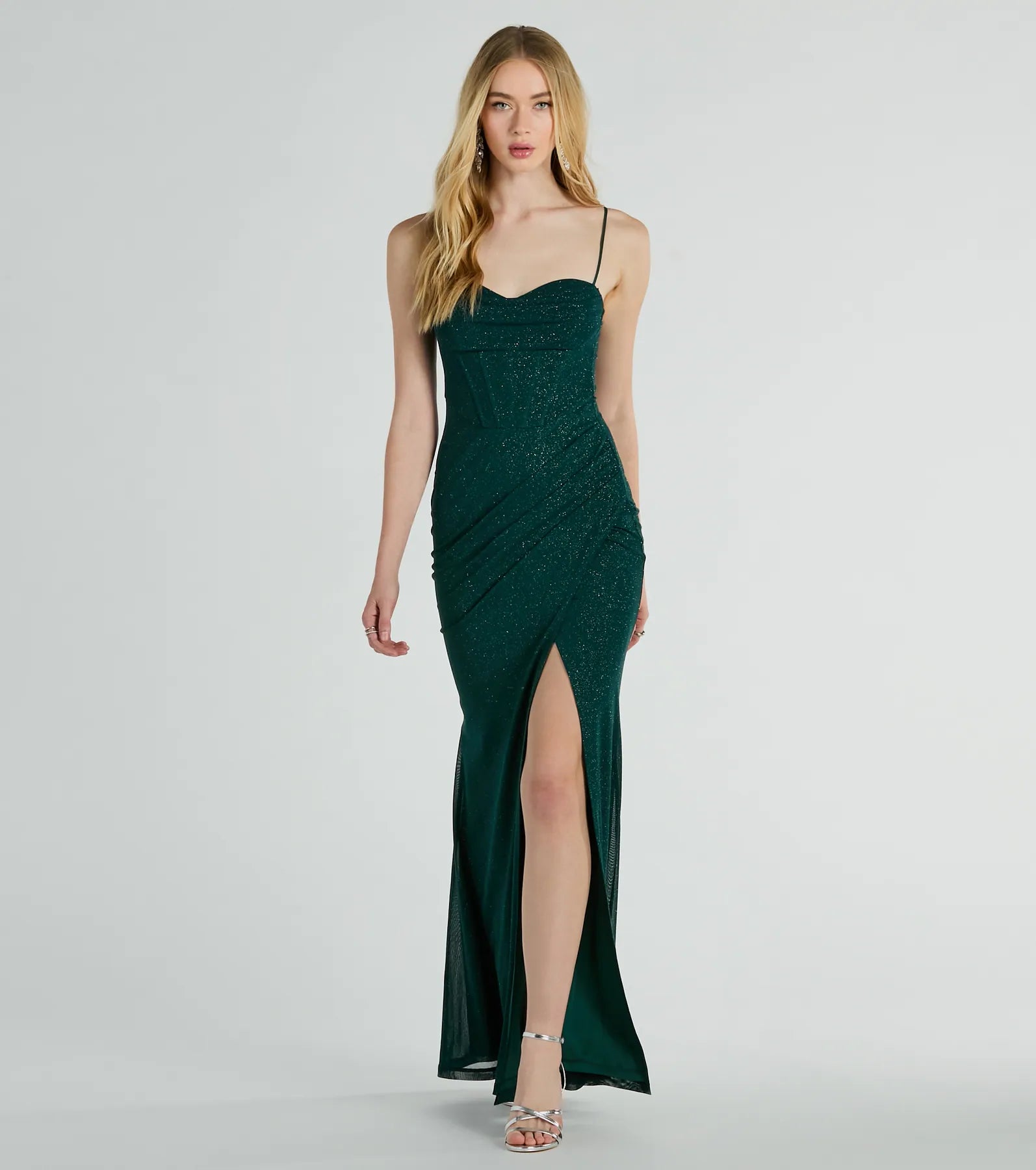 Daleyza Bustier Slit Glitter Mermaid Formal Dress