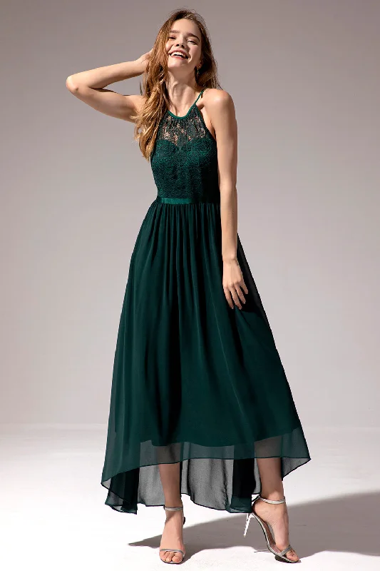 Dark Green Chiffon Lace Bridesmaid Dress