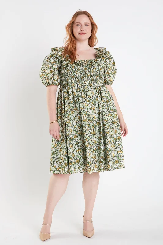 Floral Print Smocked Puff Sleeve Dress