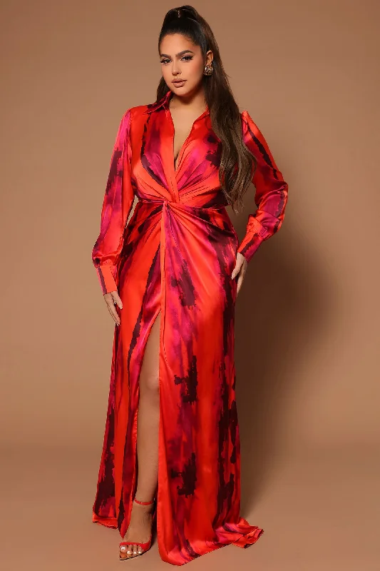 Gabriella Long Sleeve Maxi Dress - Orange/combo