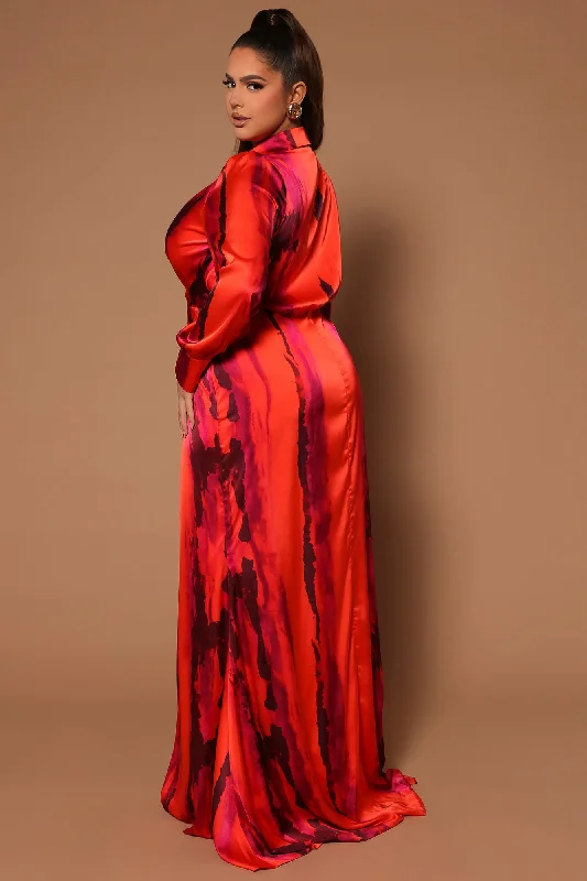 Gabriella Long Sleeve Maxi Dress - Orange/combo