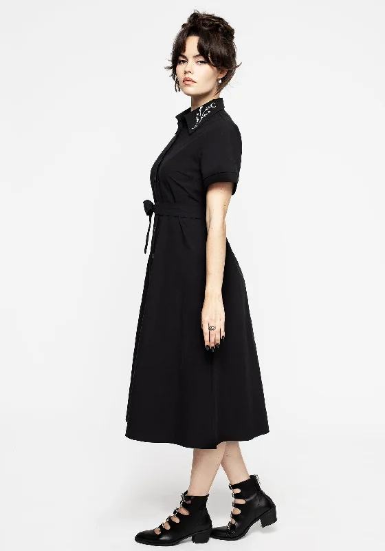 Goodfellow Embroidered Collar Midi Shirt Dress