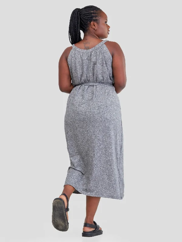 Hessed Midi Round Neck Sleeveless Dress - Grey