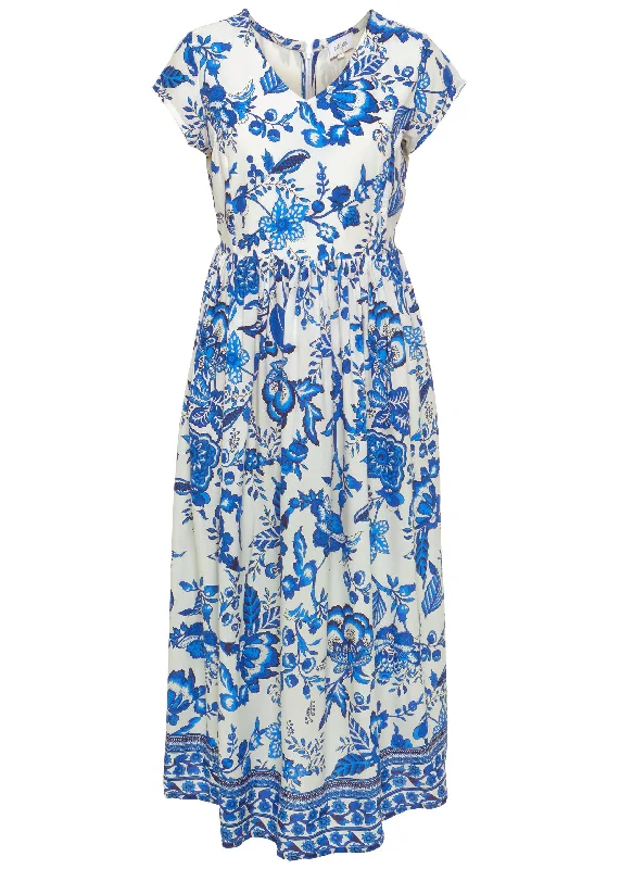 Floral v-neck midi dress - Blue & White