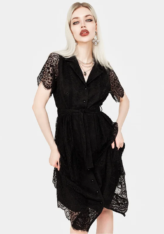 Martyr Collar Lace Midi Shirt Dress